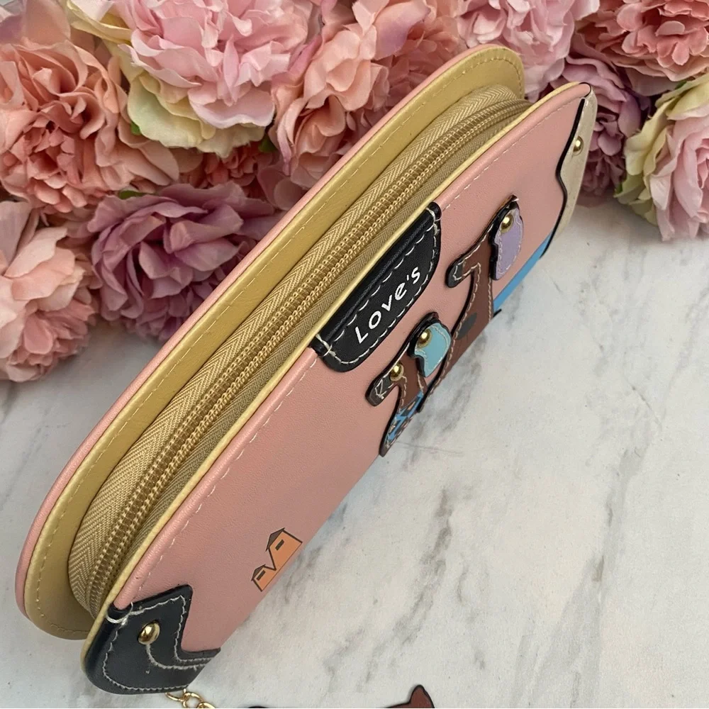 Silly Cartoon Dog Pink Vegan Leather Clutch Wallet - Picture 7 of 16